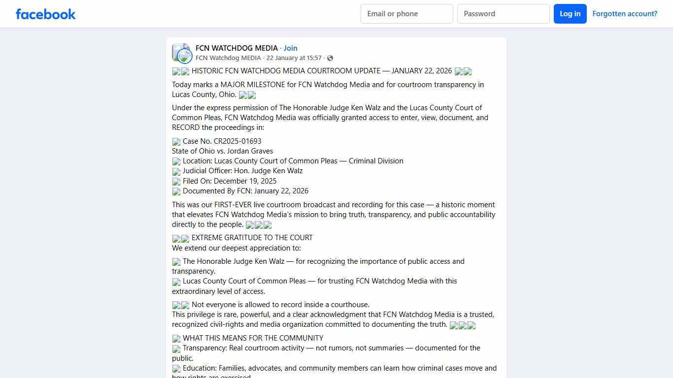 FCN WATCHDOG MEDIA 🔥🚨 HISTORIC FCN WATCHDOG MEDIA COURTROOM UPDATE — JANUARY 22, 2026 🚨🔥 Facebook