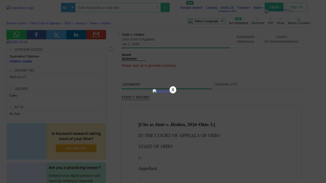 State v. Holden 2025-CA-27 Ohio Ct. App. Judgment Law CaseMine
