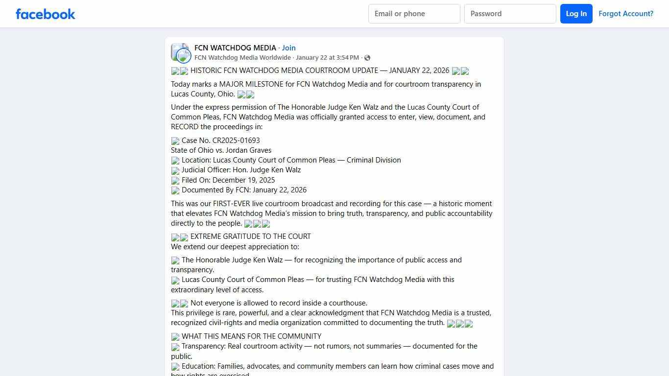 FCN WATCHDOG MEDIA 🔥🚨 HISTORIC FCN WATCHDOG MEDIA COURTROOM UPDATE — JANUARY 22, 2026 🚨🔥 Facebook